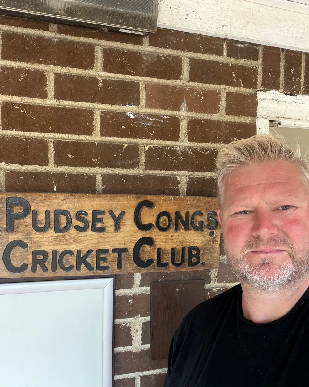Hoggy outside Pudsey Congs Cricket Club